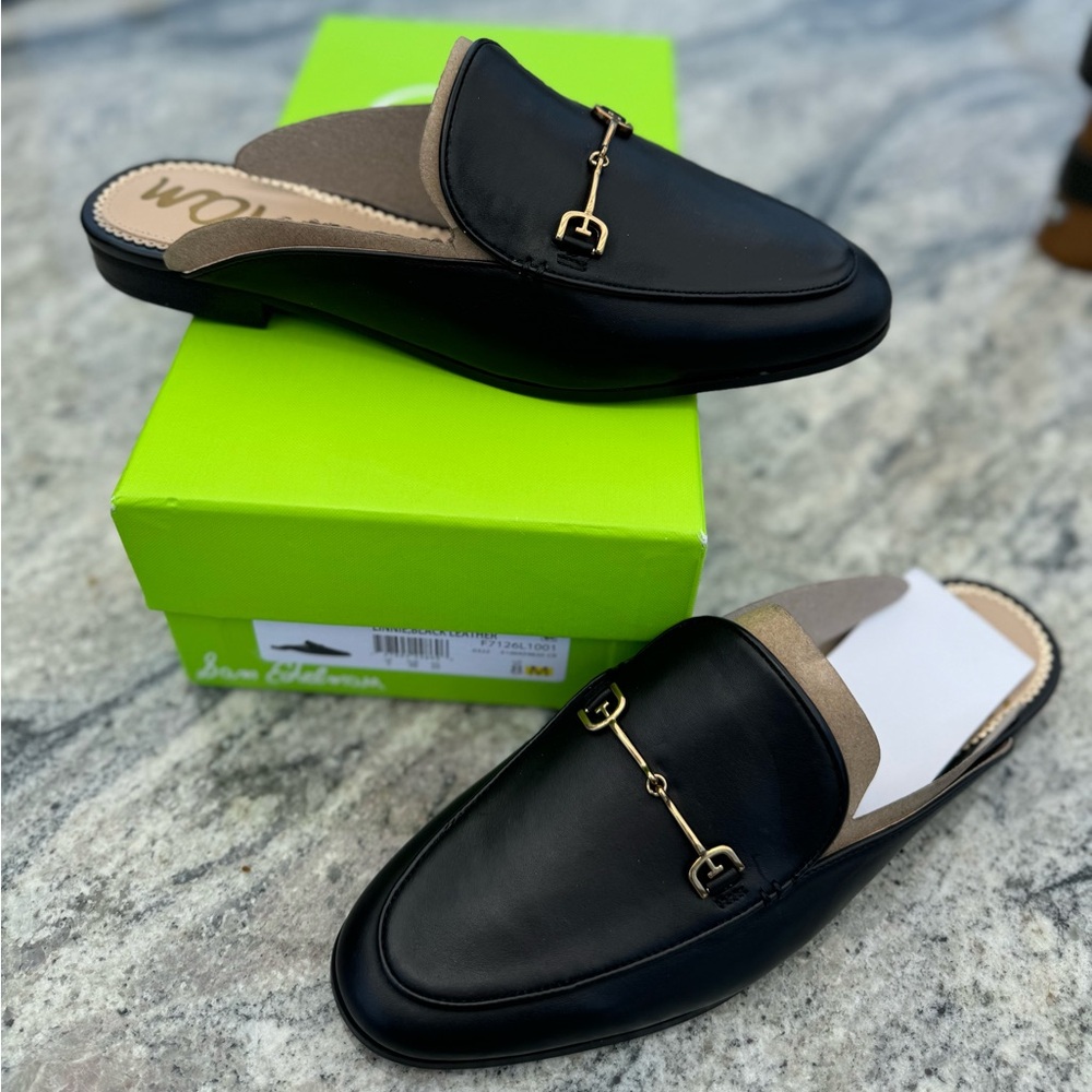 San Edelman ‘Linnie” Black Leather mules NWT’s and box
